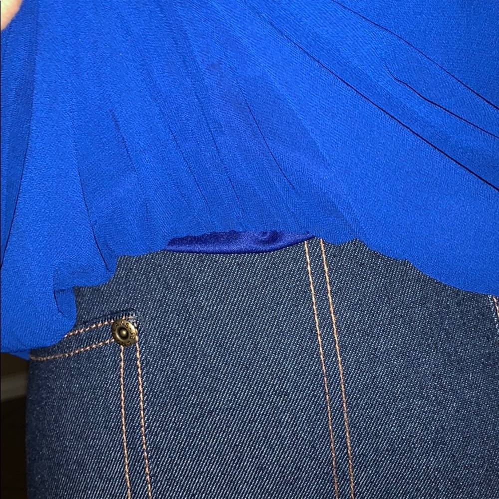Blue Blouse with Rhinestone Neckline - Picture 3 of 6